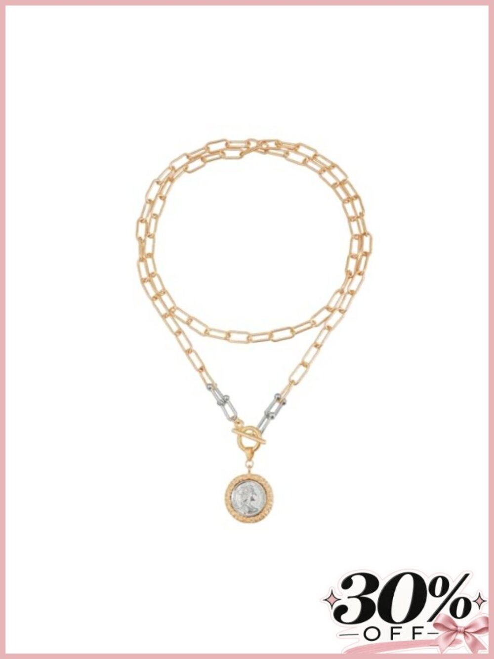 Chunky Gold Coin Necklace Women 14K Plated Reversible Pendant